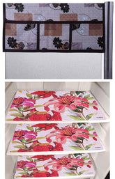 Heart Home Flower Design 3 Pieces PVC Fridge Mats and Flower Design 1 Piece Fridge Top Cover (Brown) - CTHH6625